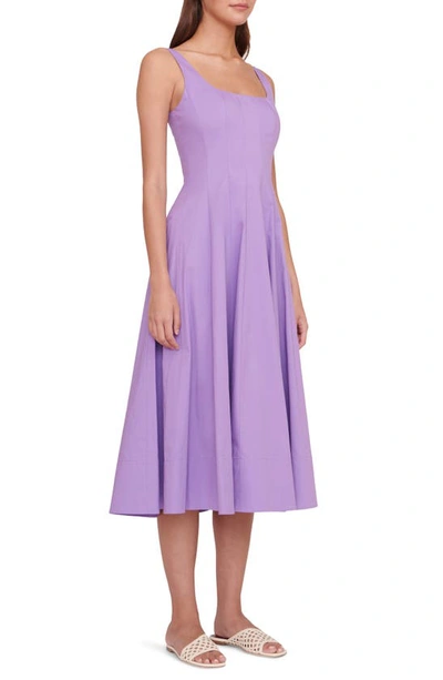 Shop Staud Wells Stretch Cotton Poplin Midi Fit & Flare Dress In Amethyst