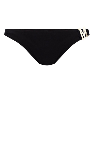 Shop Moschino M Plaque Stretched Bikini Briefs In Black