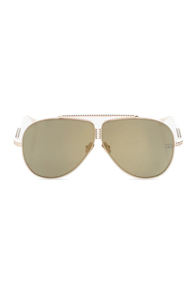 Shop Valentino Eyewear Pilot Frame Sunglasses In Gold