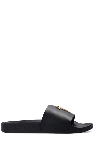 Shop Giuseppe Zanotti Logo Plaque Embossed Slides In Black