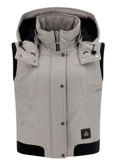 Shop Moose Knuckles Hooded Gilet In Grey