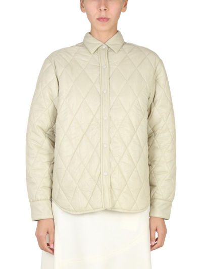 Shop Aspesi Dimond Quilted Buttoned Jacket In Beige