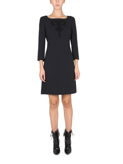 Shop Boutique Moschino Embroidered Cady Dress In Black