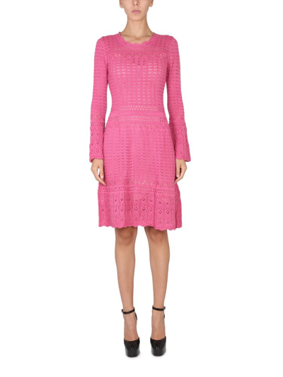 Shop Boutique Moschino Scallop Edge Open Knit Dress In Pink