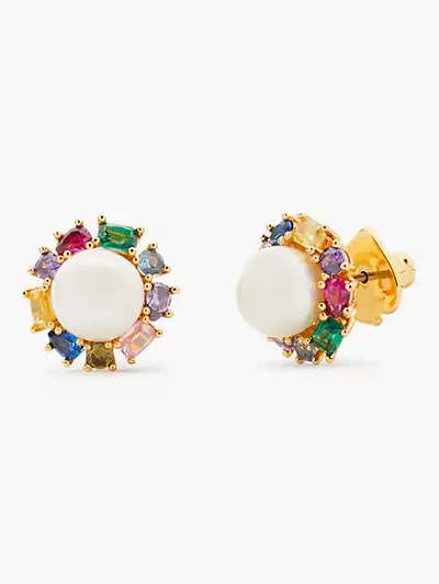 Shop Kate Spade Candy Shop Pearl Halo Studs In Multi