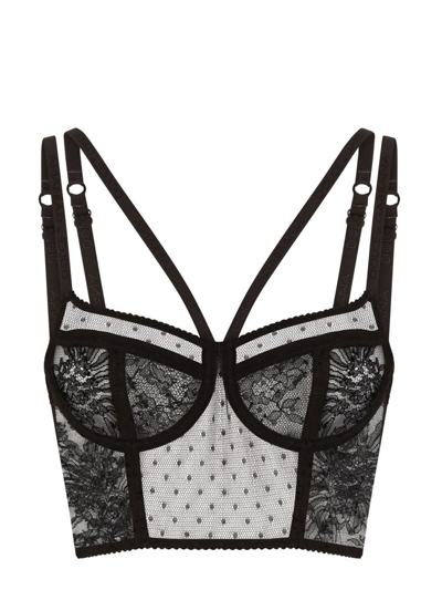 Shop Dolce & Gabbana Tulle Underwire Cup Corset In Black