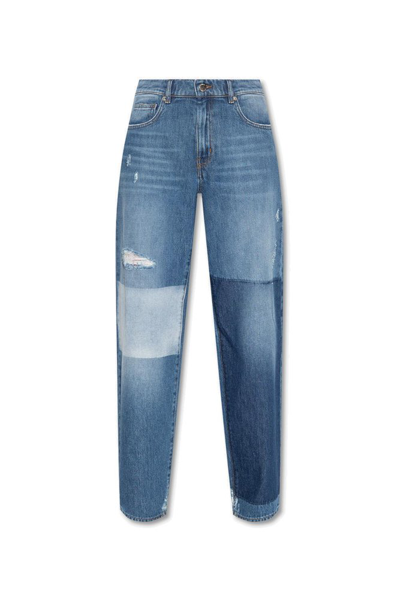 Shop Love Moschino Distressed Straight Leg Jeans In Blue