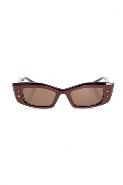 Shop Valentino Eyewear Rectangular Frame Sunglasses In Brown