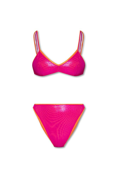 Shop Oseree Oséree Glossy Layered Bikini Set In Pink