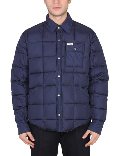 Shop Fay Logo Patch Buttoned Quilted Jacket In Blue