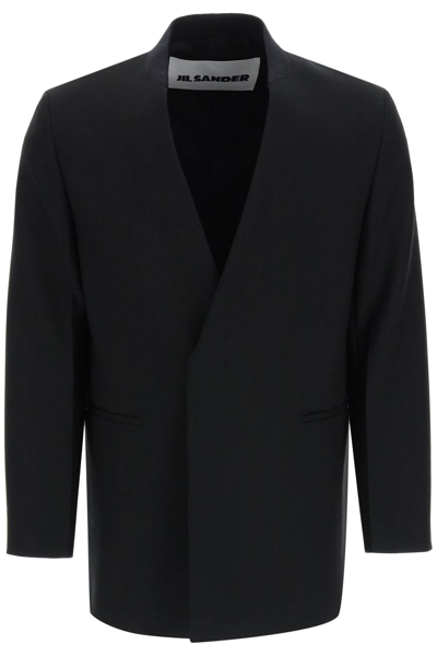 Shop Jil Sander Collarless Wool Jacket In Black