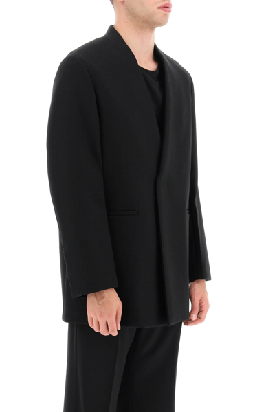 Shop Jil Sander Collarless Wool Jacket In Black