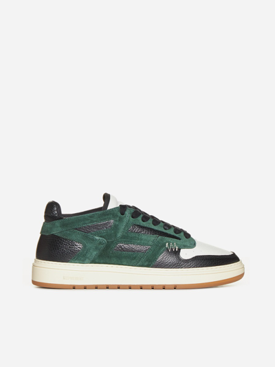 Shop Represent Reptor Leather And Suede Sneakers In Racing Green,black,flat White