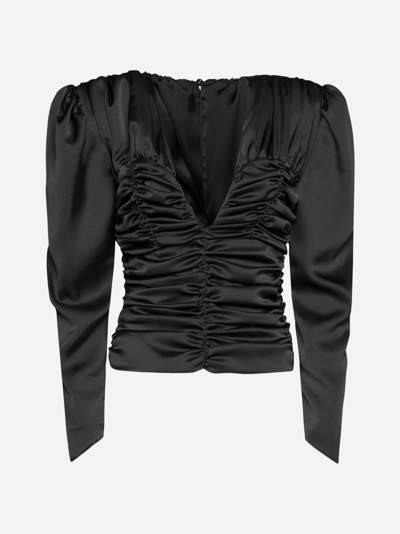 Shop Nineminutes The Paolina Satin Top In Black