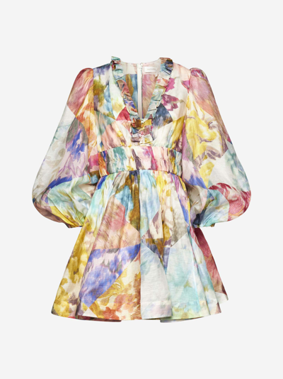 Shop Zimmermann High Tide Print Cotton And Silk Mini Dress In Ikat Patch Floral