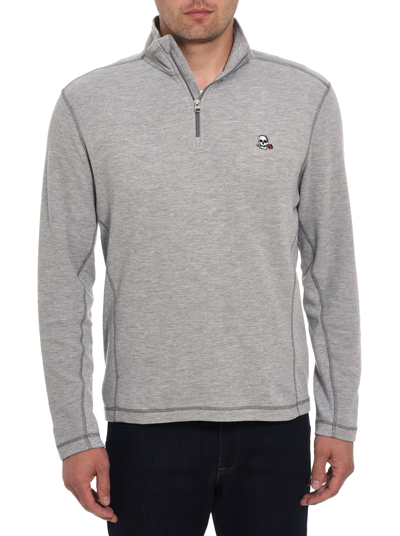 Robert Graham Polaris Embroidered Skull Quarter Zip Pullover In Heather Grey