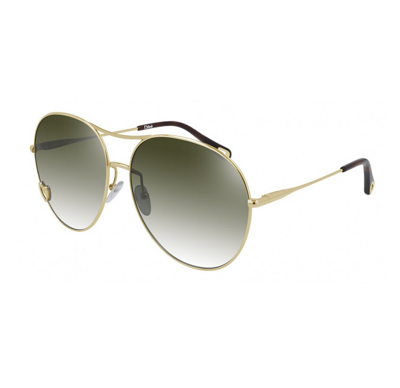 Shop Chloé Chloe Green Gradient Pilot Ladies Sunglasses Ch0028s 003 63 In Gold / Green