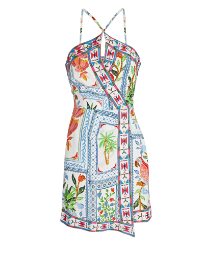Shop Farm Rio Tropical Tiles Embroidered Crepe Mini Dress In Multi