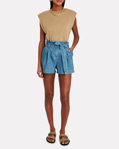 Shop L Agence L'agence Hillary Paperbag Denim Shorts In Multi