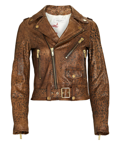 Shop Golden Goose Leopard Leather Moto Jacket In Brown