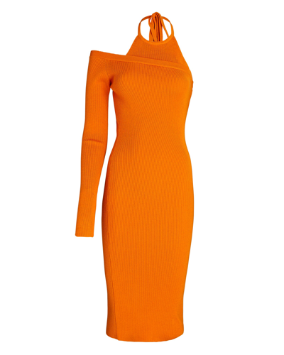 Shop Monse One-shoulder Knit Midi Dress In Orange