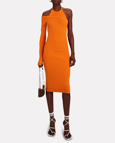 Shop Monse One-shoulder Knit Midi Dress In Orange