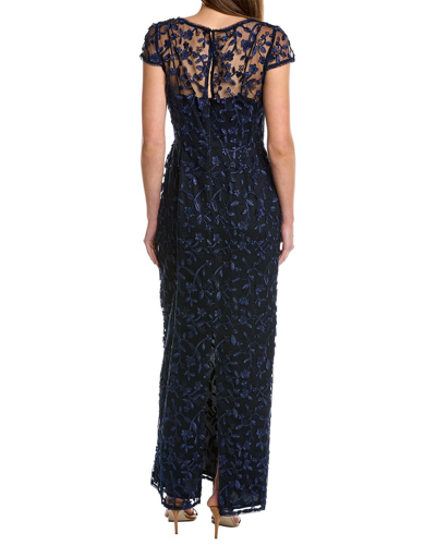 Shop Adrianna Papell Embroidered Gown In Blue