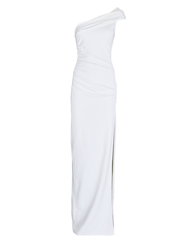 Shop Victor Glemaud One-shoulder Ruched Maxi Dress In White