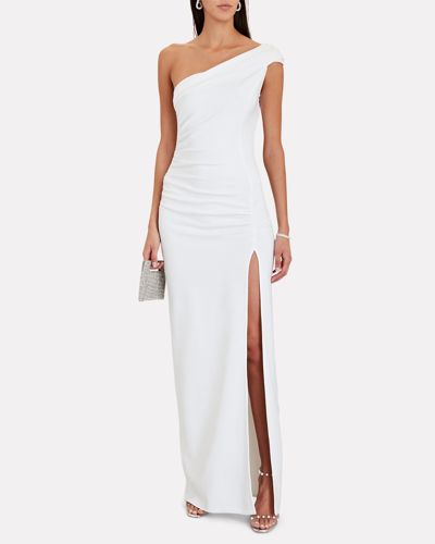 Shop Victor Glemaud One-shoulder Ruched Maxi Dress In White