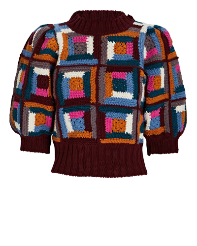 Shop Sea Camryn Puff Sleeve Crocheted Wool Sweater In Multi