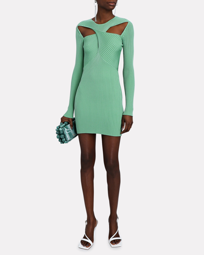 Shop Self-portrait Cut-out Rib Knit Mini Dress In Green
