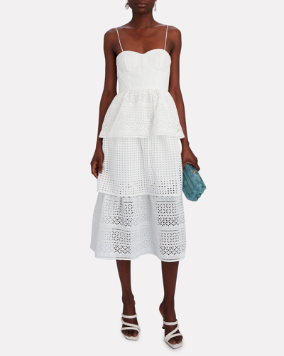 Shop Self-portrait Tiered Broderie Anglaise Midi Dress In White