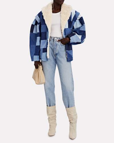 Shop Sea Diego Oversized Patchwork Denim Coat In Blue