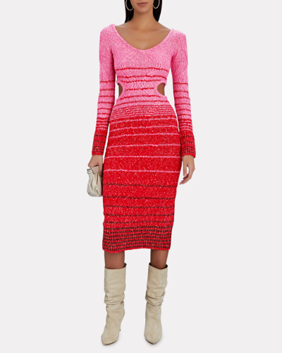 Shop Staud Eleanor Cut-out Cable-knit Midi Dress In Red