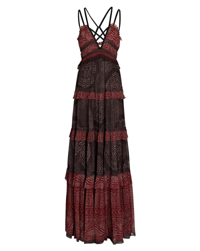 Shop Ulla Johnson Agathe Tiered Printed Chiffon Gown In Red