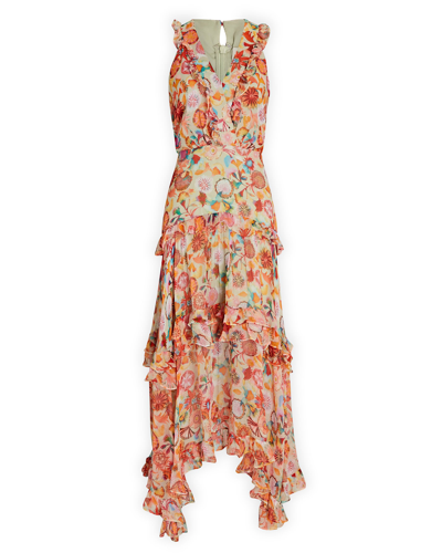 Shop Saloni Jolie-b Asymmetric Printed Midi Dress In Multi