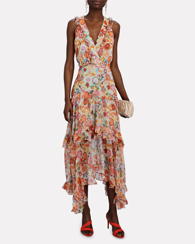 Shop Saloni Jolie-b Asymmetric Printed Midi Dress In Multi