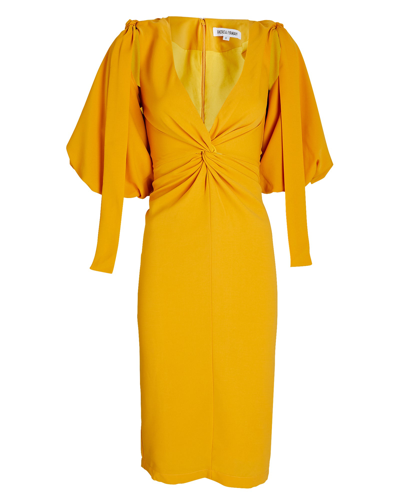 Shop Andrea Iyamah Zuna Puff Sleeve Cut-out Dress In Yellow