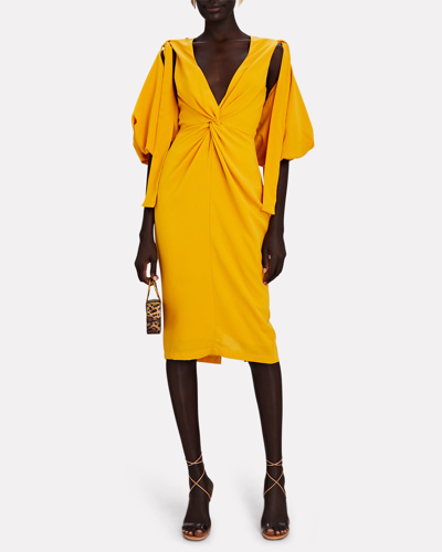 Shop Andrea Iyamah Zuna Puff Sleeve Cut-out Dress In Yellow
