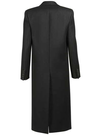 Shop Saint Laurent Long Double-breasted Coat In Noir Brillant