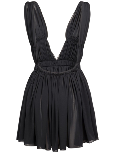 Shop Saint Laurent Deep V-neck Pleated Short Dress In Black