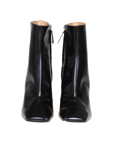 Maison Margiela Mm22 Brushed Leather Ankle Boots With Squared Toe Heel 10.5c In Black