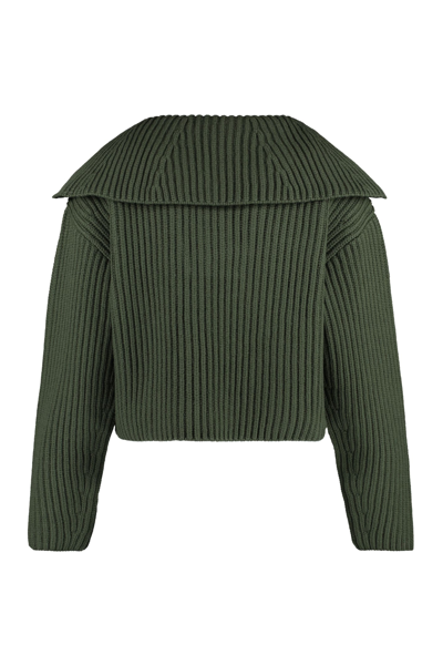 Shop Patou Ribbed Wool Sweater In Khaki