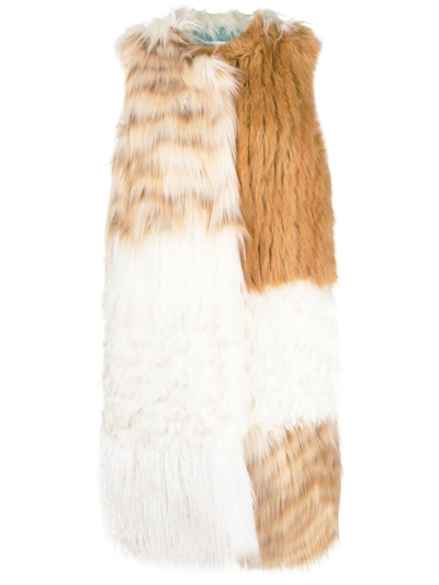Shop Alabama Muse Beige And White Faux Fur Gilet In Beige+bianco