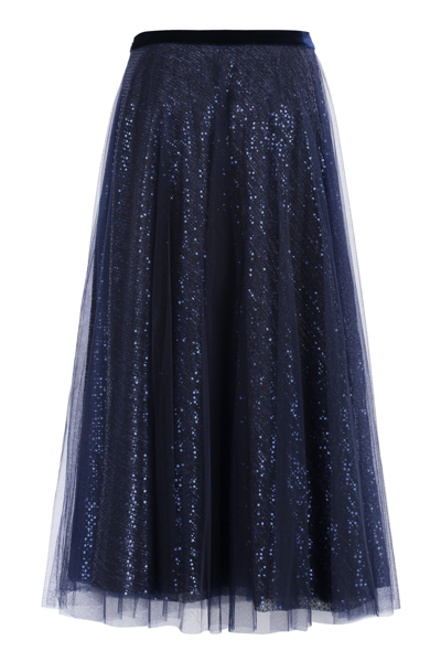 Shop Talbot Runhof Sequined Tulle Skirt In Blue