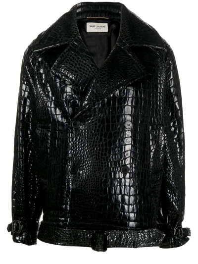 Shop Saint Laurent Short Coat In Black