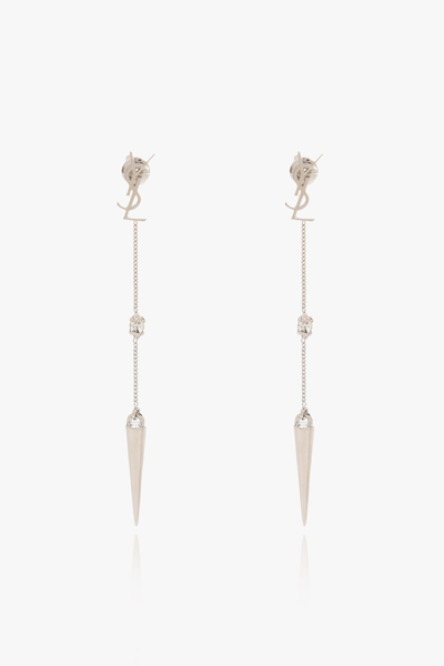 Shop Saint Laurent Opyum Rhinestone Spike Earrings In Silver