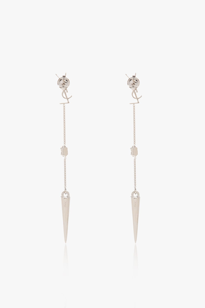 Shop Saint Laurent Opyum Rhinestone Spike Earrings In Silver