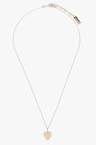 Shop Saint Laurent Heart Pendant Necklace In Grigio