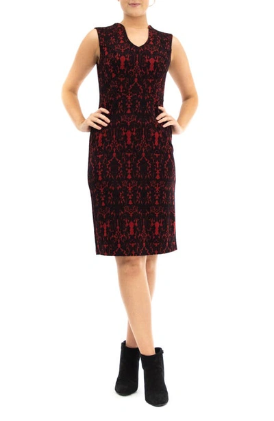 Shop Nina Leonard U-neck Sleeveless Geometric Cocktail Dress In Black/ Red